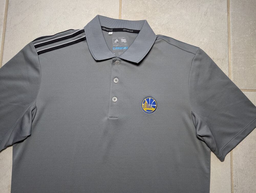 Adidas Men's Small Golden State Warriors Polo Shirt Gray Three Striped NBA
